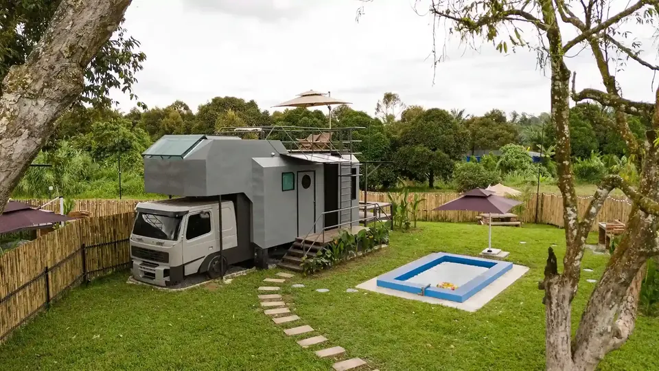 Cybertruck-style premium unit at Suka Camping